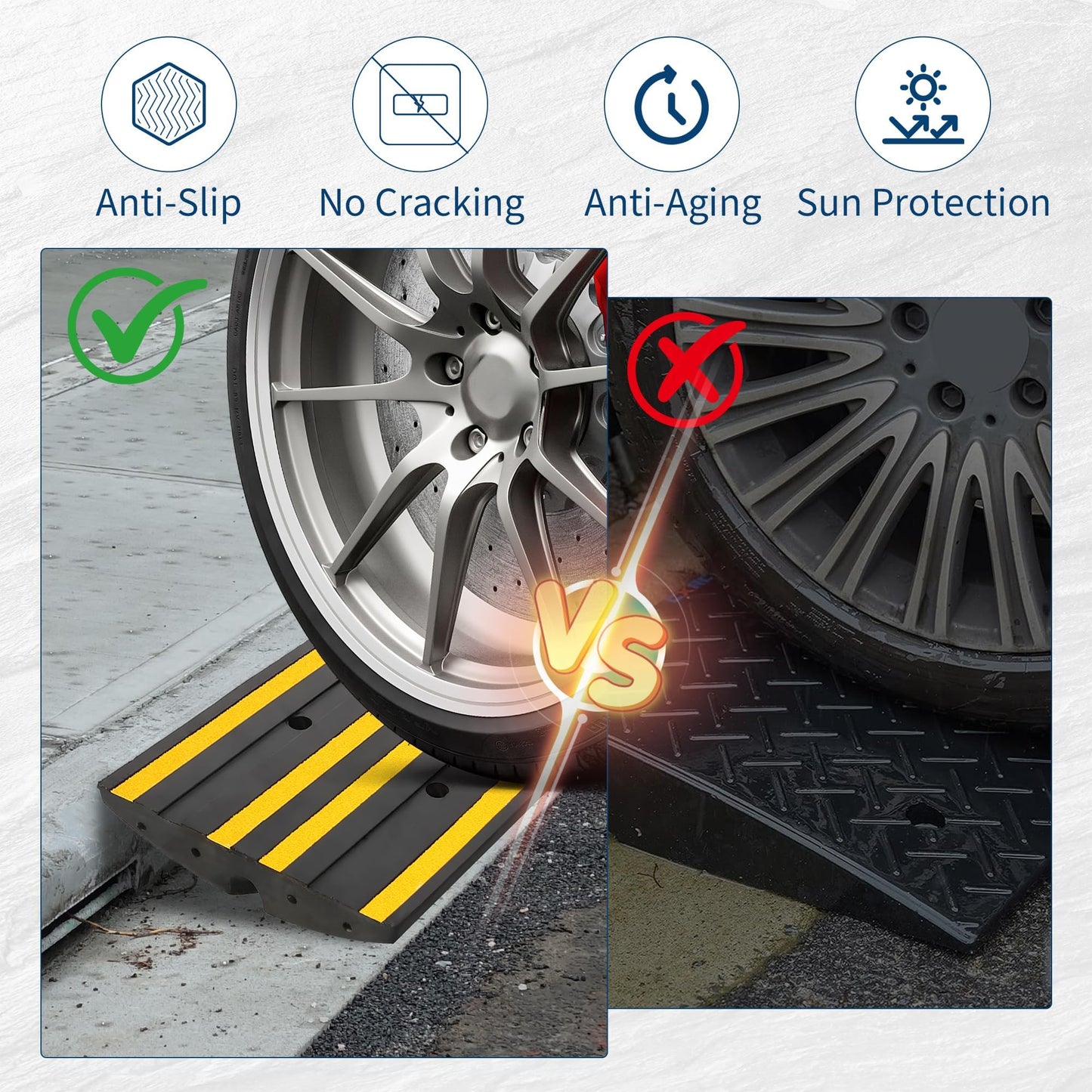 GarveeTech Rubber Driveway Ramps Set of 2, 48" Heavy Duty Accessibility Ramps with Drainage Grooves & Reflective Strips for Cars, Wheelchairs, Forklifts All Weather Use