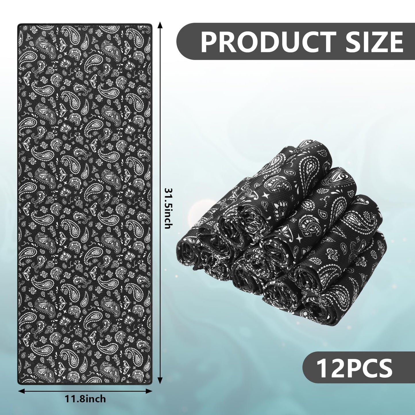 Redbaker 12 Pack Paisley Cooling Towels, 12 x 32 in Breathable Soft Cooling Towels Bulk for Neck and Face Microfiber Ice Rags for Gym Yoga Golf Sport Running (Blue and Black)