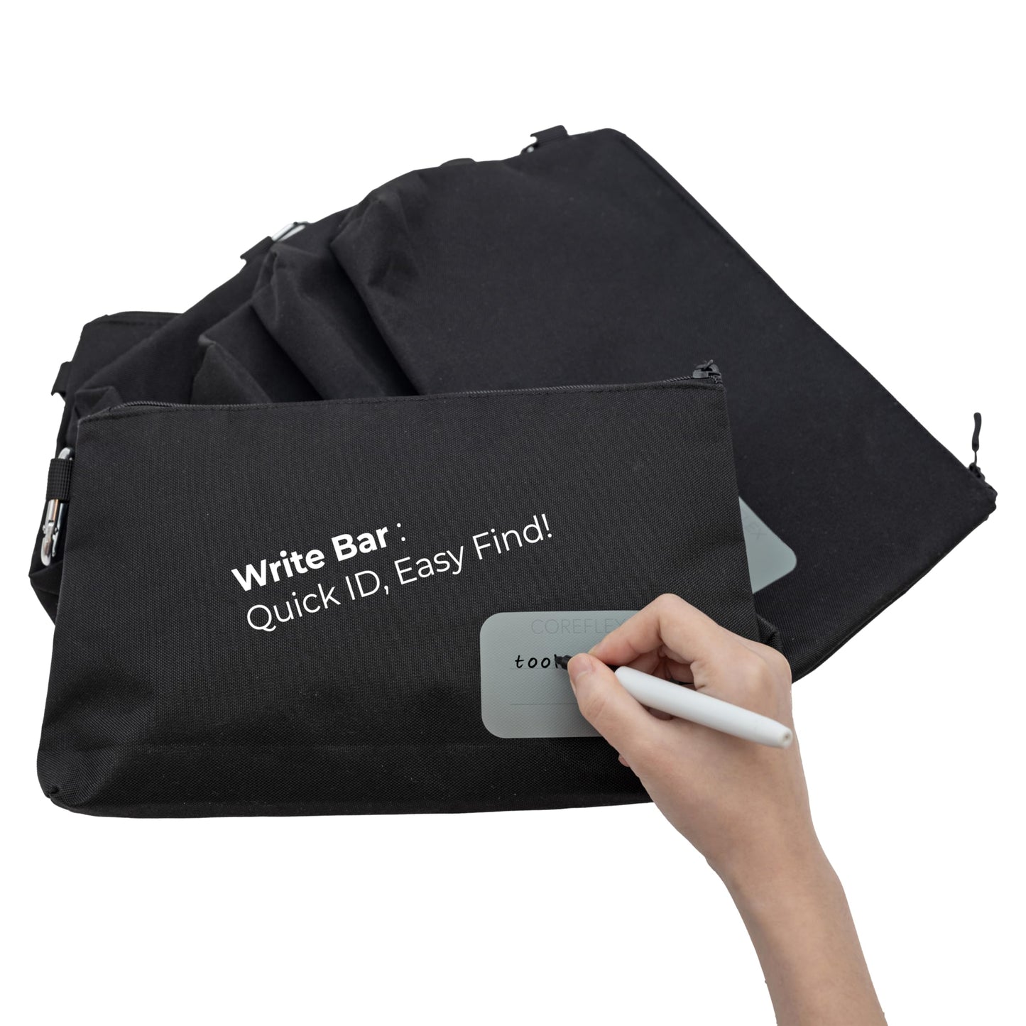 COREFLEX Premium Tool Pouch Zipper Bag, Small Tool Bag, Multipurpose Storage pouch, Heavy duty Flat Bottom Tool bag with YKK Zipper (6 pack Large 12inch Black)