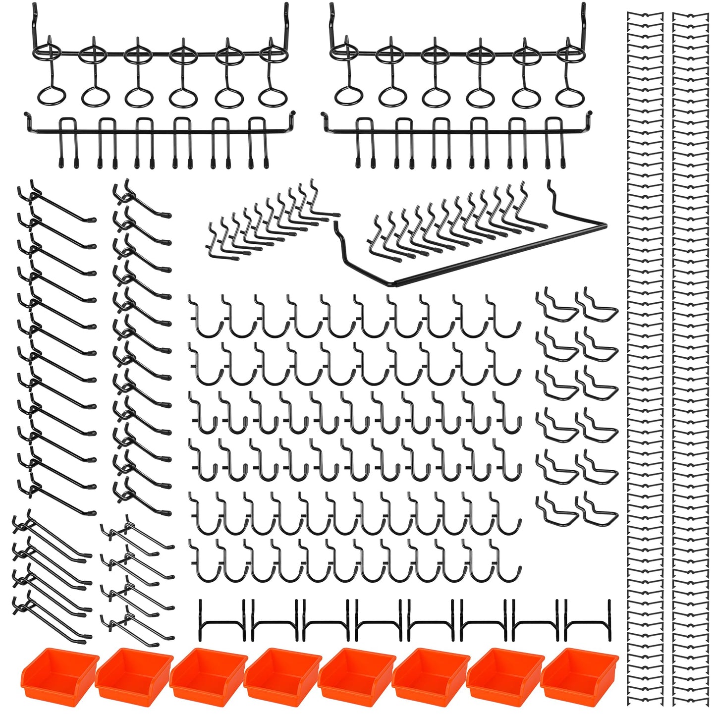 Hogurity 296 PCS Extra Thick 0.2'' Pegboard Hooks for 1/4" Peg Board Hanging Tools, Heavy Duty Metal Black Pegboard Accessories with Pegboard Bins and Peg Locks for Garage Organization