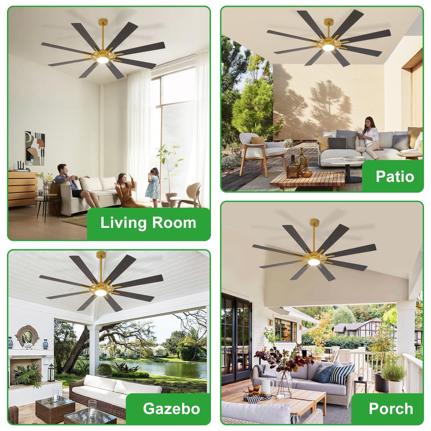 DLLT 72-Inch Ceiling Fan with Light: Farmhouse 8-Blade Bronze Black Indoor Outdoor Fans with Remote App Control Dimmable Light - Ultra Quiet DC Motor Reversible 6 Speed Timer
