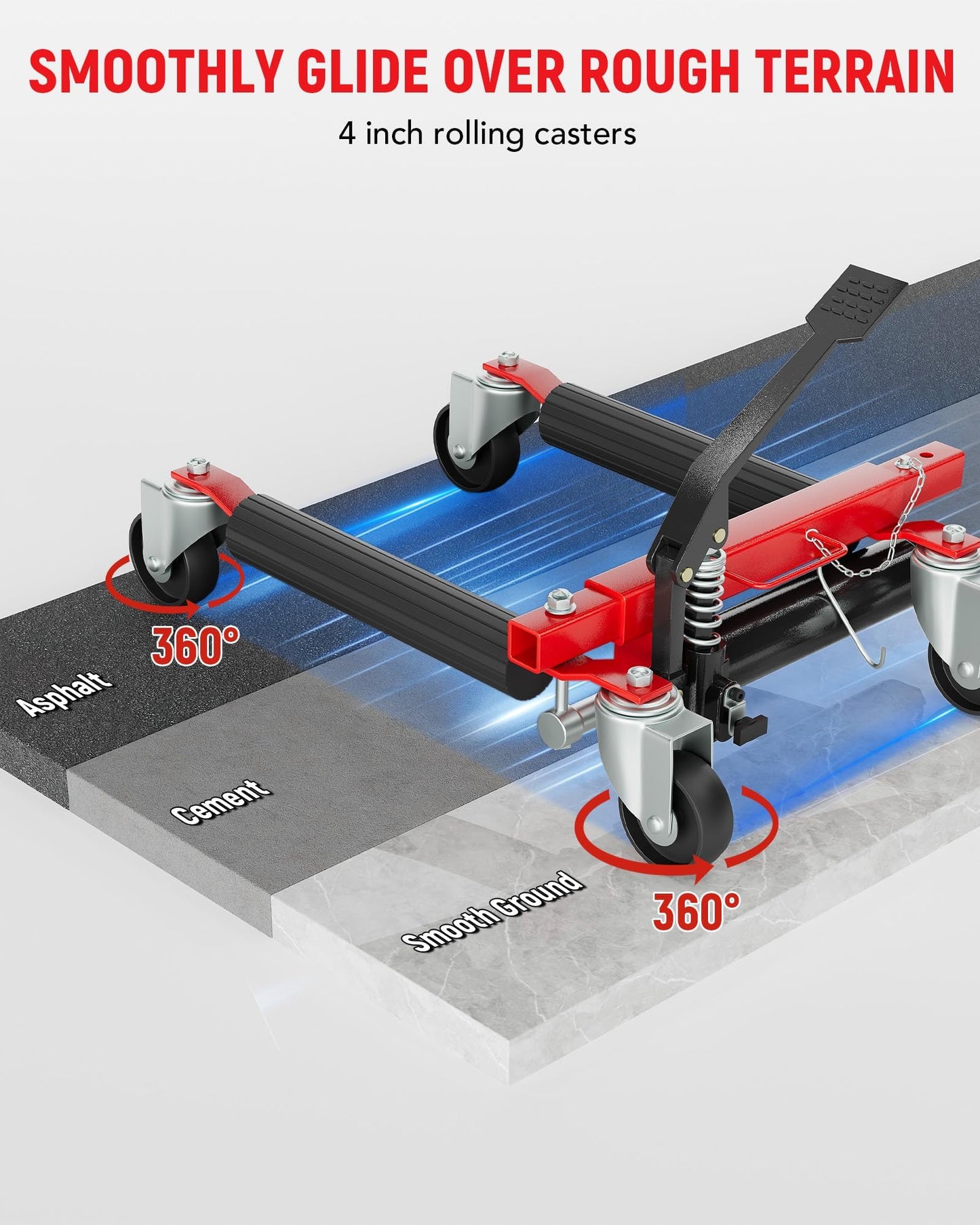 GarveeTech Hydraulic Car Wheel Dolly Set of 4, Heavy Duty 6,000 LBS Capacity Vehicle Dollies with Foot Pedal for Tire Auto Repair Moving, Red