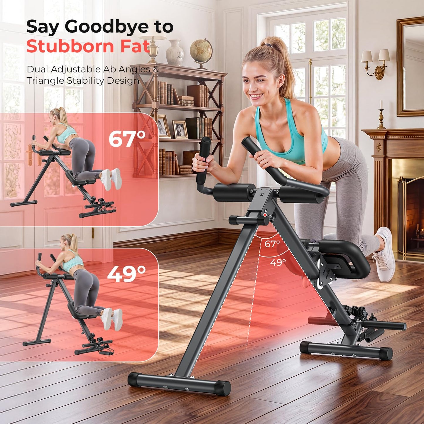 Ab Machine and Rowing Machine, 4 in 1 Rowing Machines for Home with 2 Adjustable Inclined Angles,Foldable Rower Machine with 7 Adjustable Handle Heights,260 LBS Black