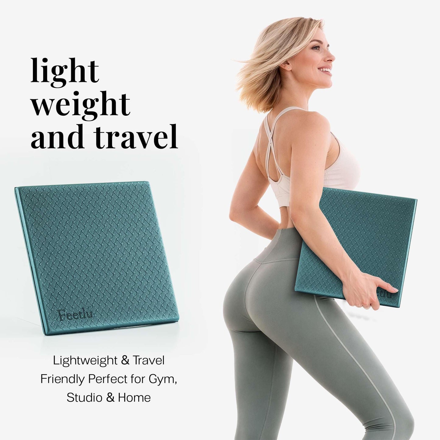Feetlu Cushioned Yoga Knee Pad – 24” x 12” x 1/2” Extra-Thick Support for Workouts, Standing, and Kneeling Tasks (GRN)