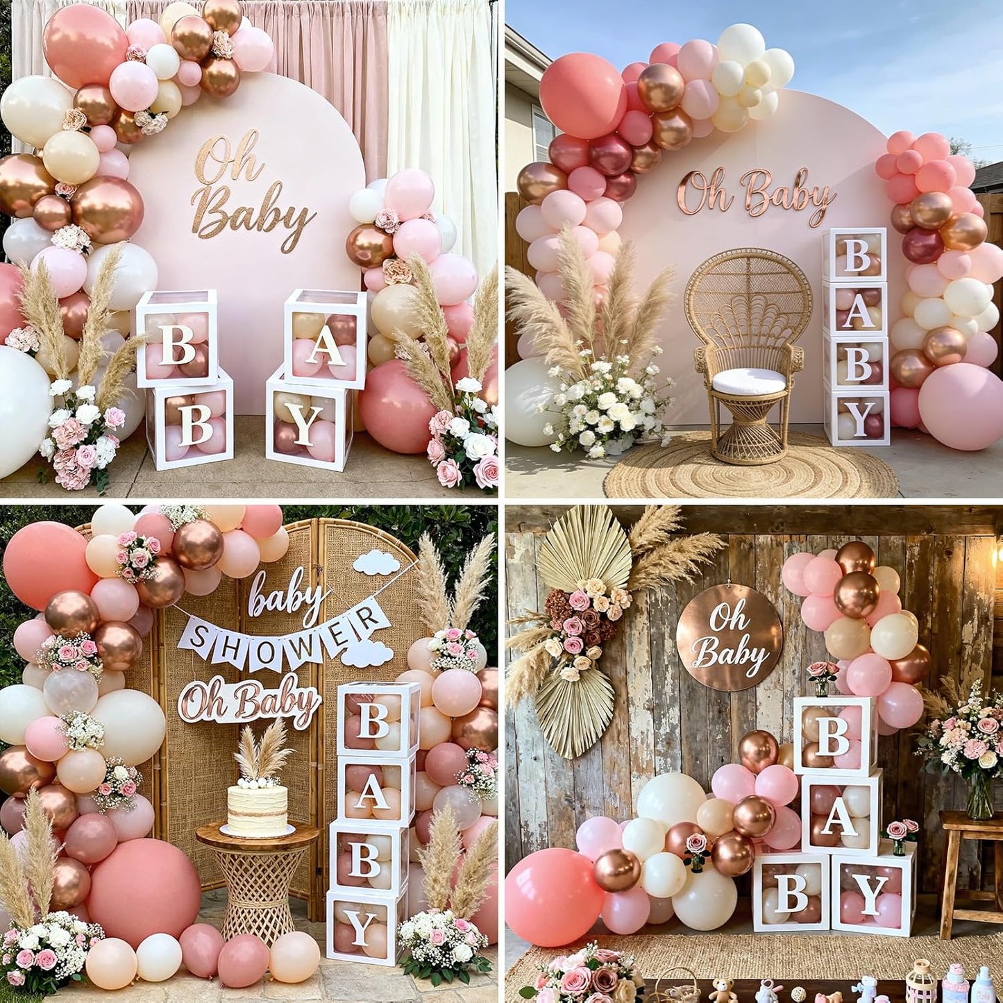 Winrayk Rose Gold Balloons - Floral Baby Shower Decorations Kit | Pink Balloon Arch & Letter Boxes