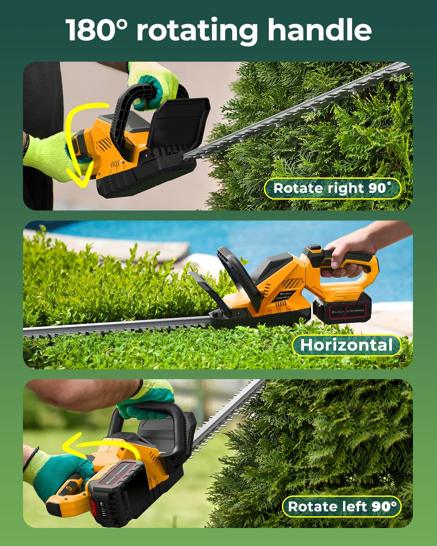 20'' Hedge Trimmers Cordless with 2pcs 4000mAh Battery, Brushless Electric Handheld Bush Clipper with Rechargeable Batteries, 3000RPM 180° Rotatable Head, 2/3'' Blade Gap, for Men