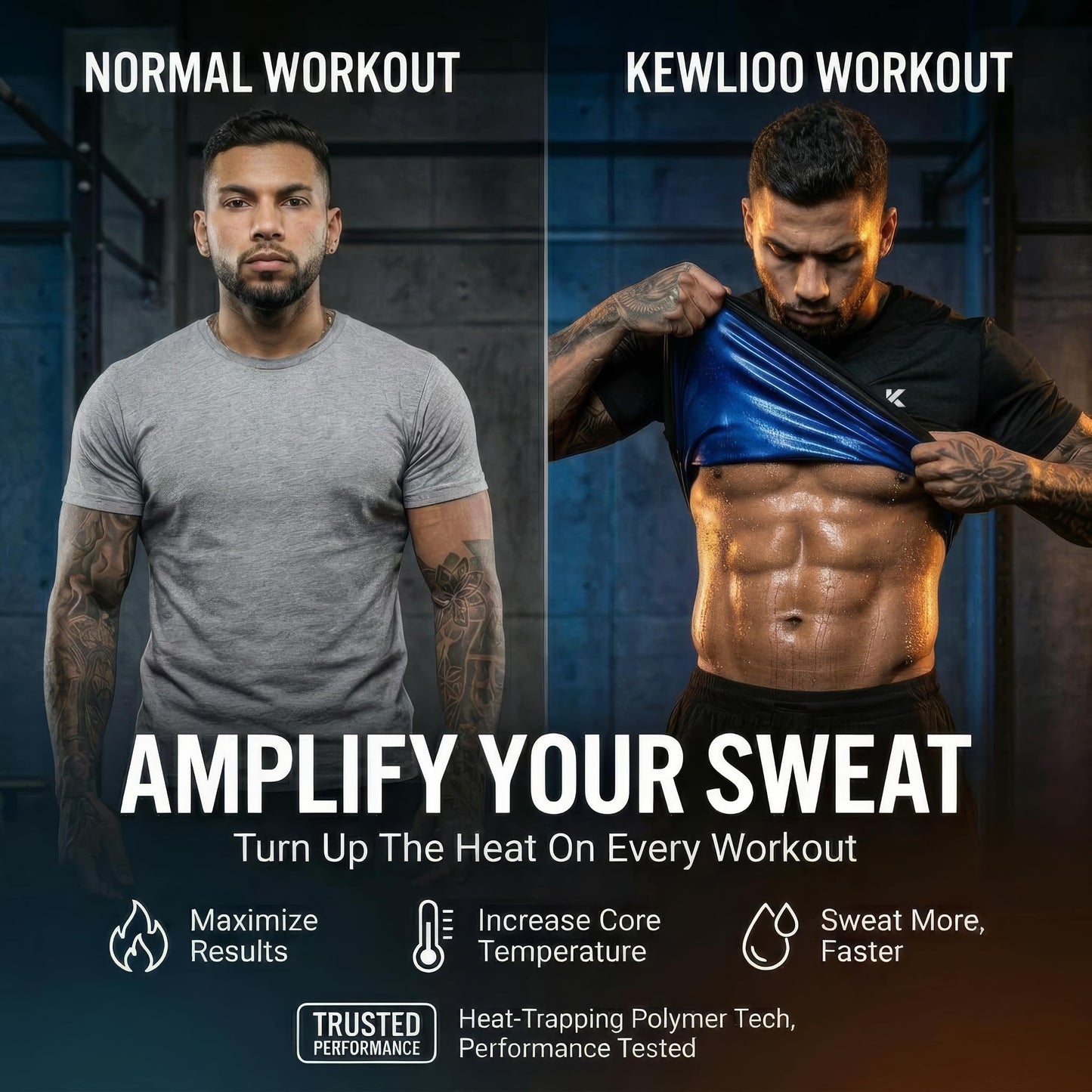 Kewlioo Sauna Shirt for Men – Heat-Trapping Sweat Vest for Working Out, Compression Fit, Flexible Polyester & Spandex, Ideal for Gym, Cardio, Running & Daily Wear