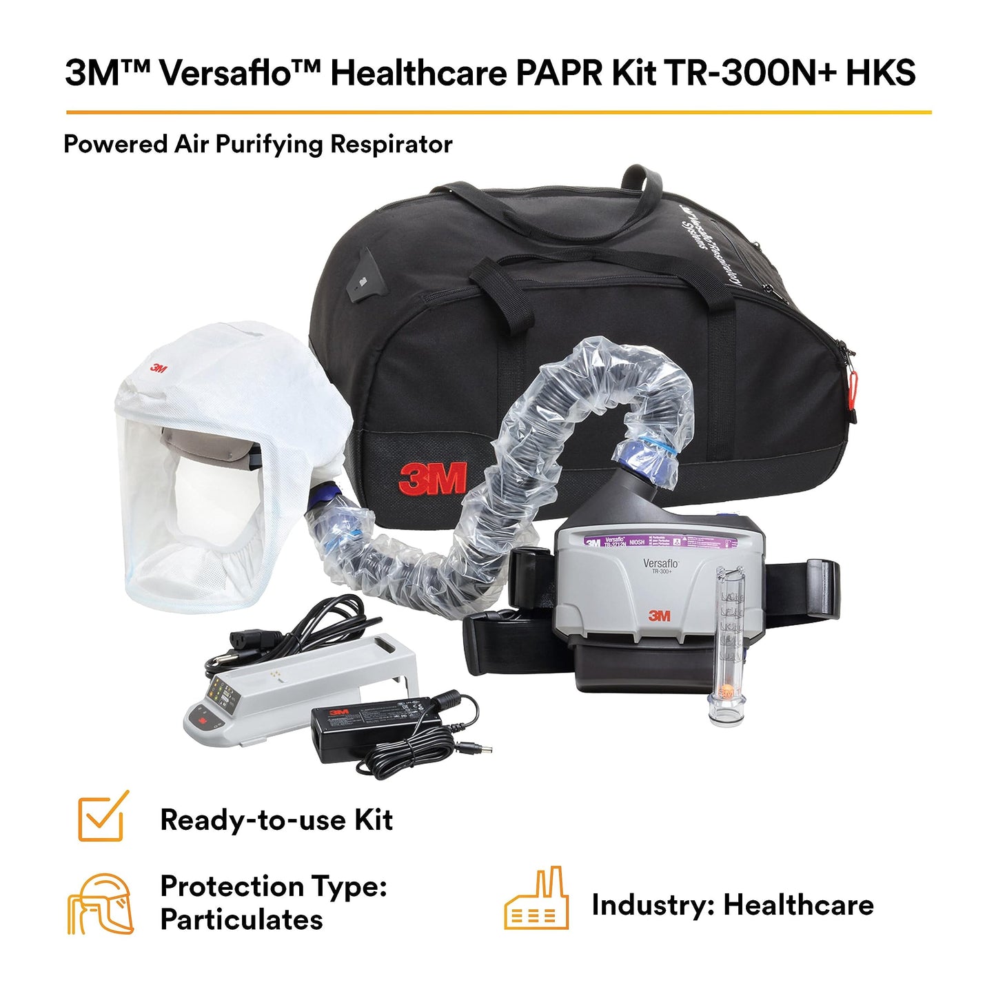 3M PAPR Respirator, Versaflo Powered Air Purifying Respirator Kit, TR-300N+ HKS, Healthcare, S/M Headcover, Lightweight, Low-Profile, Easy to Use, All-in-One Respiratory Protection for Particulates