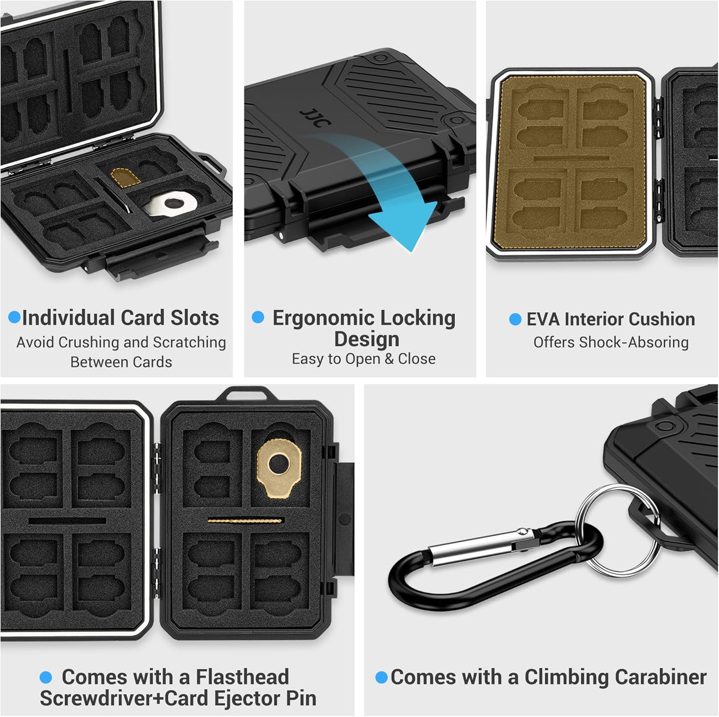 JJC 8 12 2 IP67 Slim Memory Card Case for SD TF and Nano SIM Cards, Waterproof Anti-Shock Anti-Dust, Compact Size