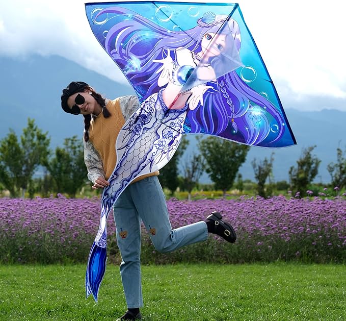 Mint's Colorful Life Mermaid Kite for Girls & Kids, Easiest to Fly Delta Kite