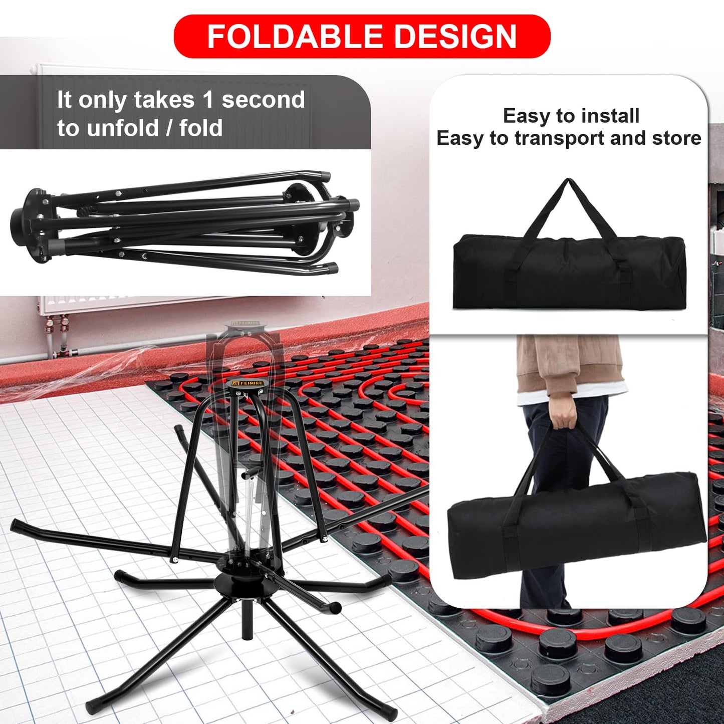 FEIMIRE Heavy Duty PEX Piping Uncoiler for 3/8'' to 1'' Pex Tubing, Multi-function Foldable Pipe Dispenser, Potable Water PEX Tubing Decoiler Maximum Load of 440 Pounds (55'')