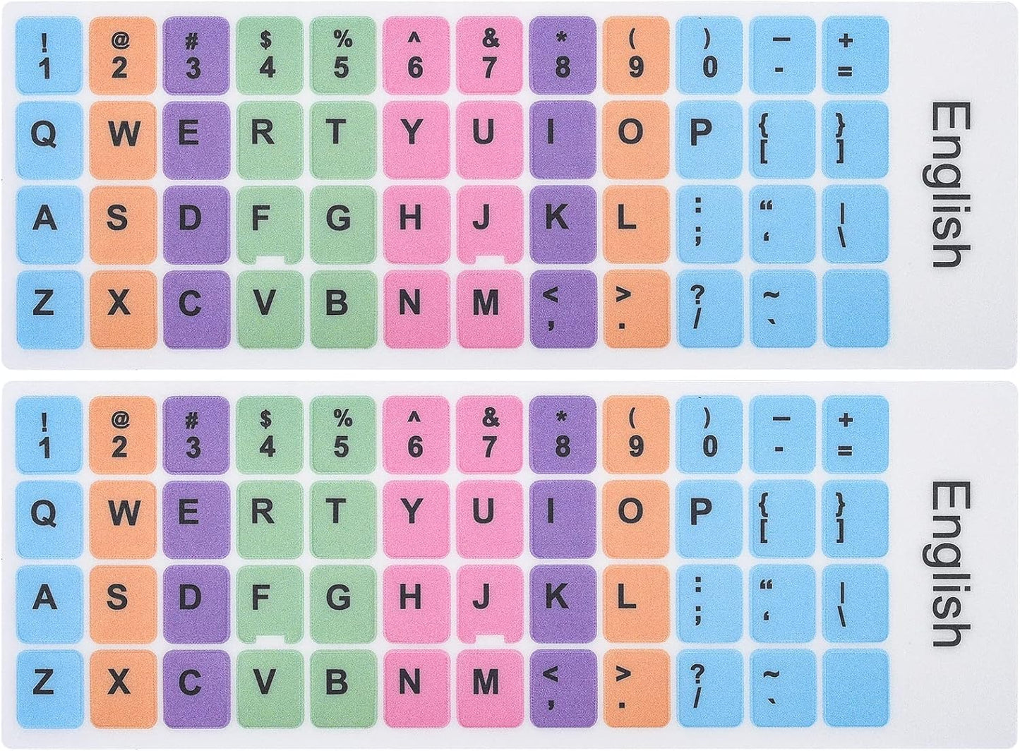 2 Pcs English Keyboard Replacement Letter Stickers, Universal Computer Colorful Rainbow Lettering, Non-Transparent
