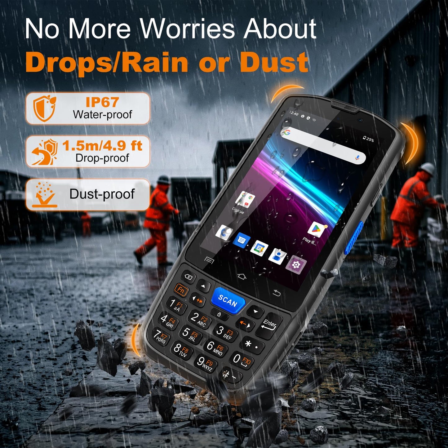 Farset F7-WiFi Android 14 Barcode Scanner PDA, 1D/2D/QR Scan Zebra Licensed Engine, WiFi, 5000mAh Removable Battery, IP67 Rugged for Warehouse & Logistics