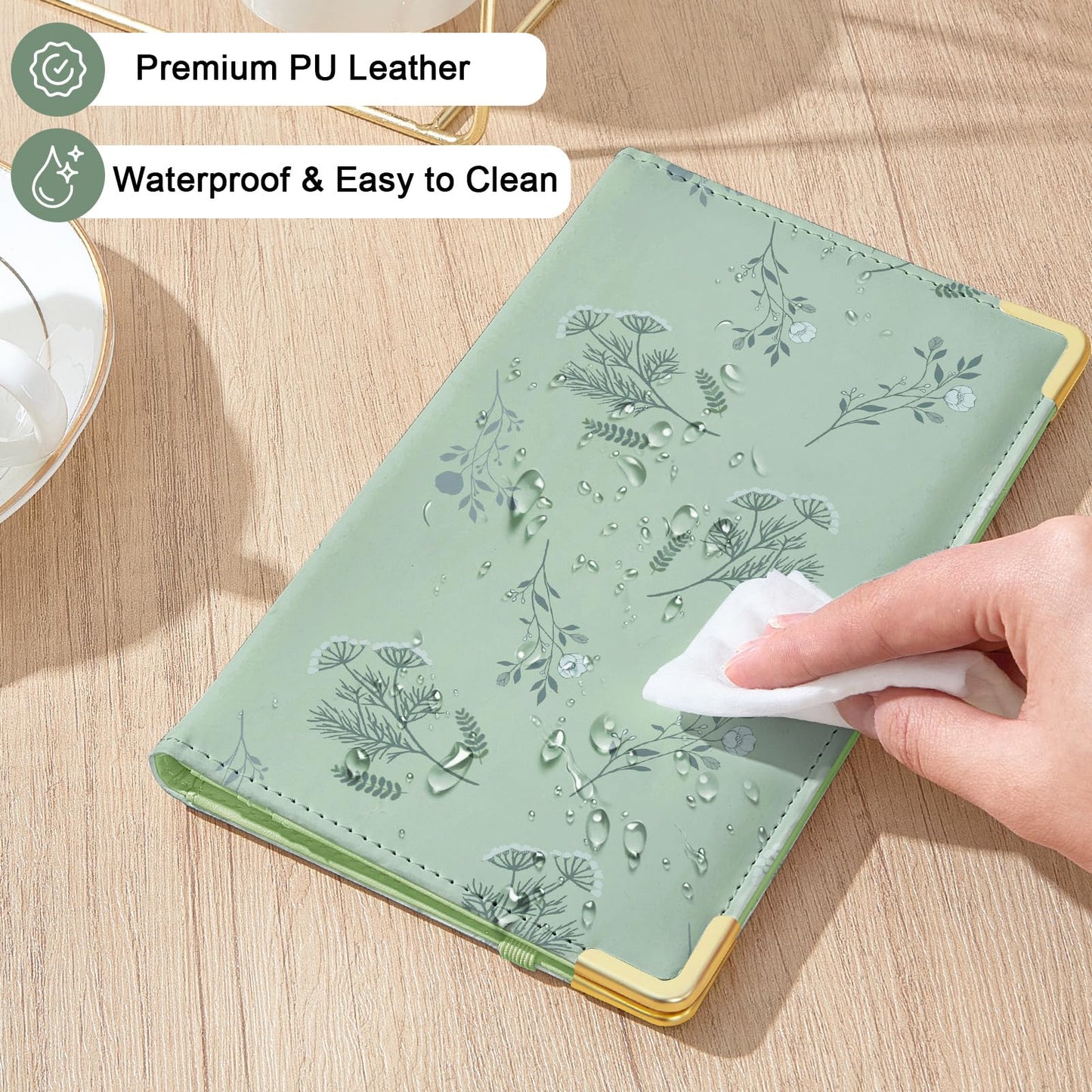 Server Book, Faux Leather Server Books for Waitress, Cute Servers Book with Zipper Pocket & Pen Holder, Serving Books Fits Servers Apron, Sage-Green