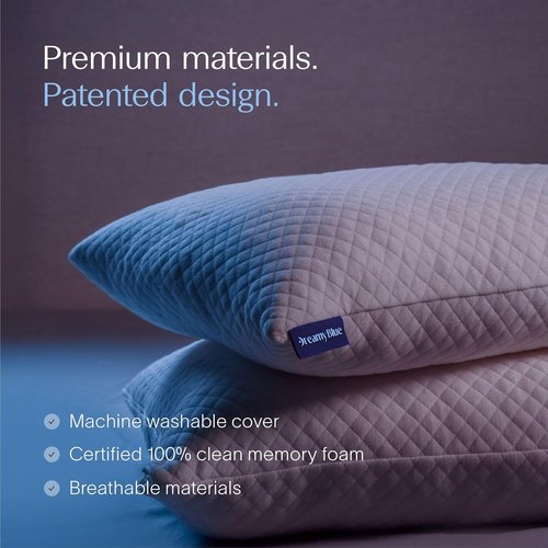 DreamyBlue Signature Pillow - Adjustable Loft Shredded Memory Foam for All Sleep Positions | Washable Bamboo Cover (Queen)