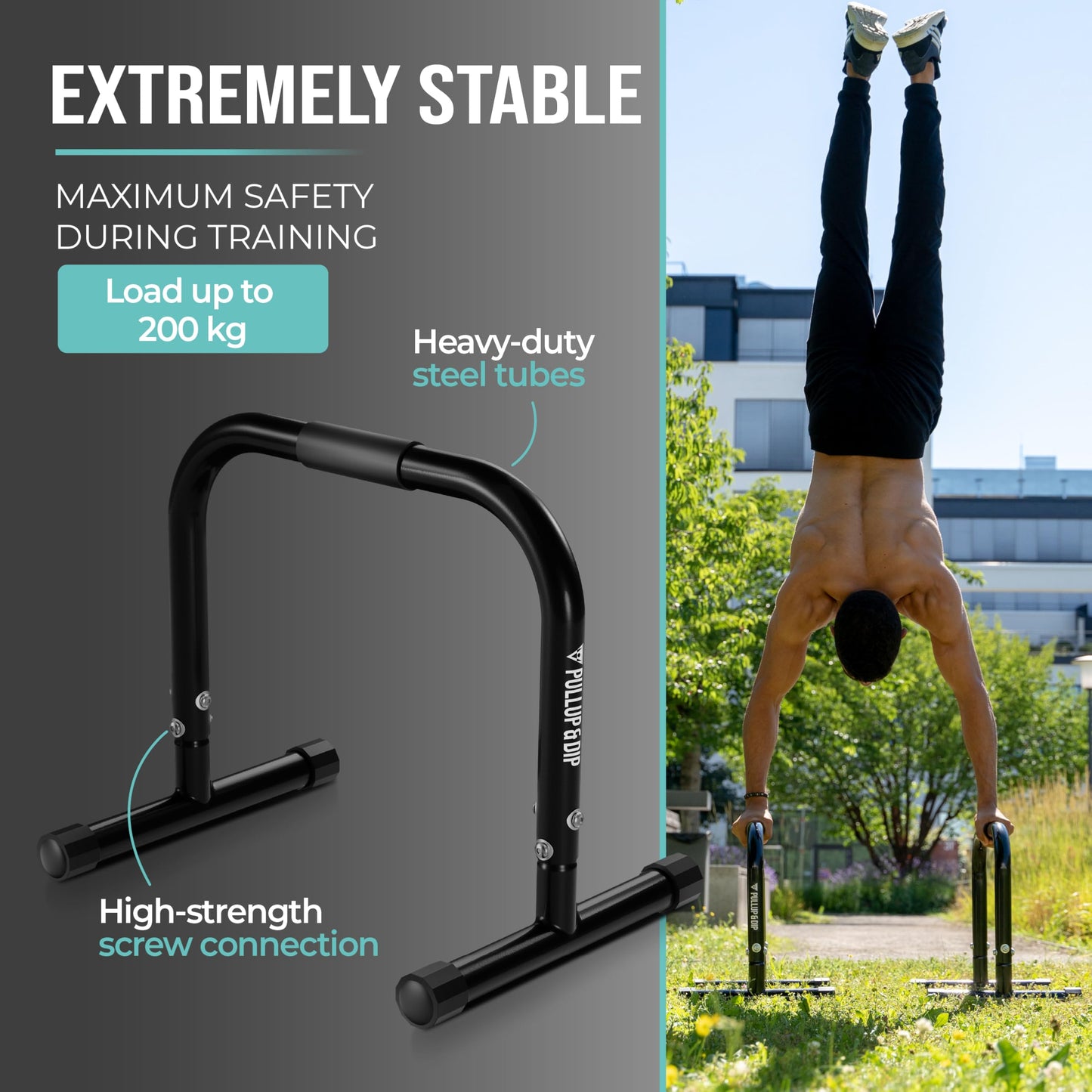 PULLUP & DIP Fitness Parallettes, Medium Parallette Bars For Calisthenics, Crossfit & Gymnastics, Handstand Bars With Extra Wide Handle & No Wobbling