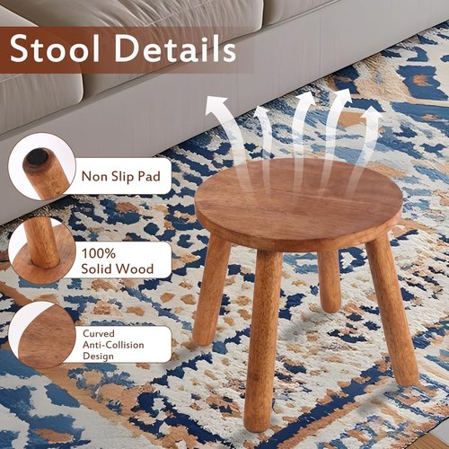 **Round Solid Wooden Step Stool - Detachable Wood Legs for Versatile Use | 11.8" Height in Walnut**