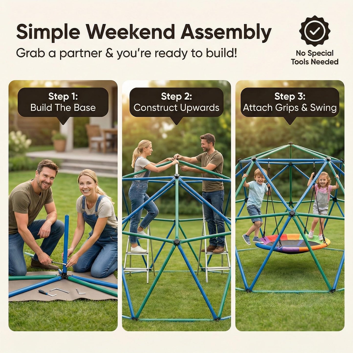 TABU 10FT Climbing Dome with Saucer Swing, Outdoor Dome Climber Supports 1000LBS, Rust-Resistant Jungle Gym Playground for Backyard & Patio, Easy Asssembly, for Ages 3-10