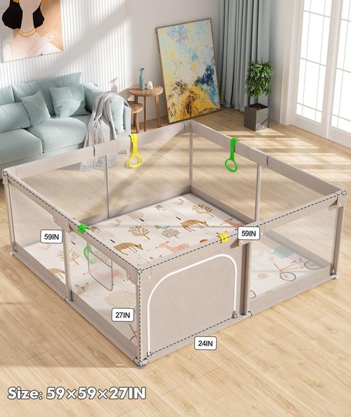 Mloong Baby Playpen - Extra Large 59x59 Inches Activity Center with Mat | Indoor & Outdoor Safety Fence