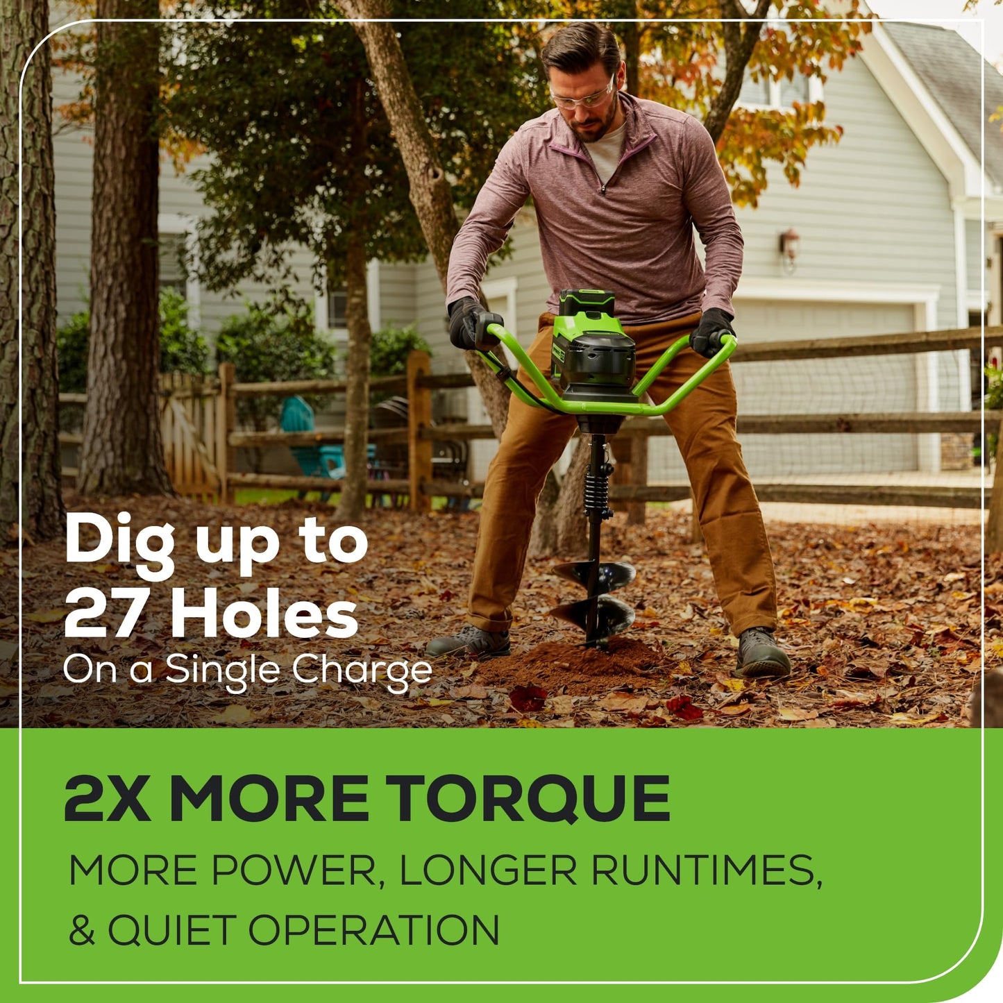 Greenworks Pro 60V Brushless Earth Auger | Post Hole Digger Great for Fences, Gardening, Planting, and More | Auger Bit and Battery + Charger Sold Separately