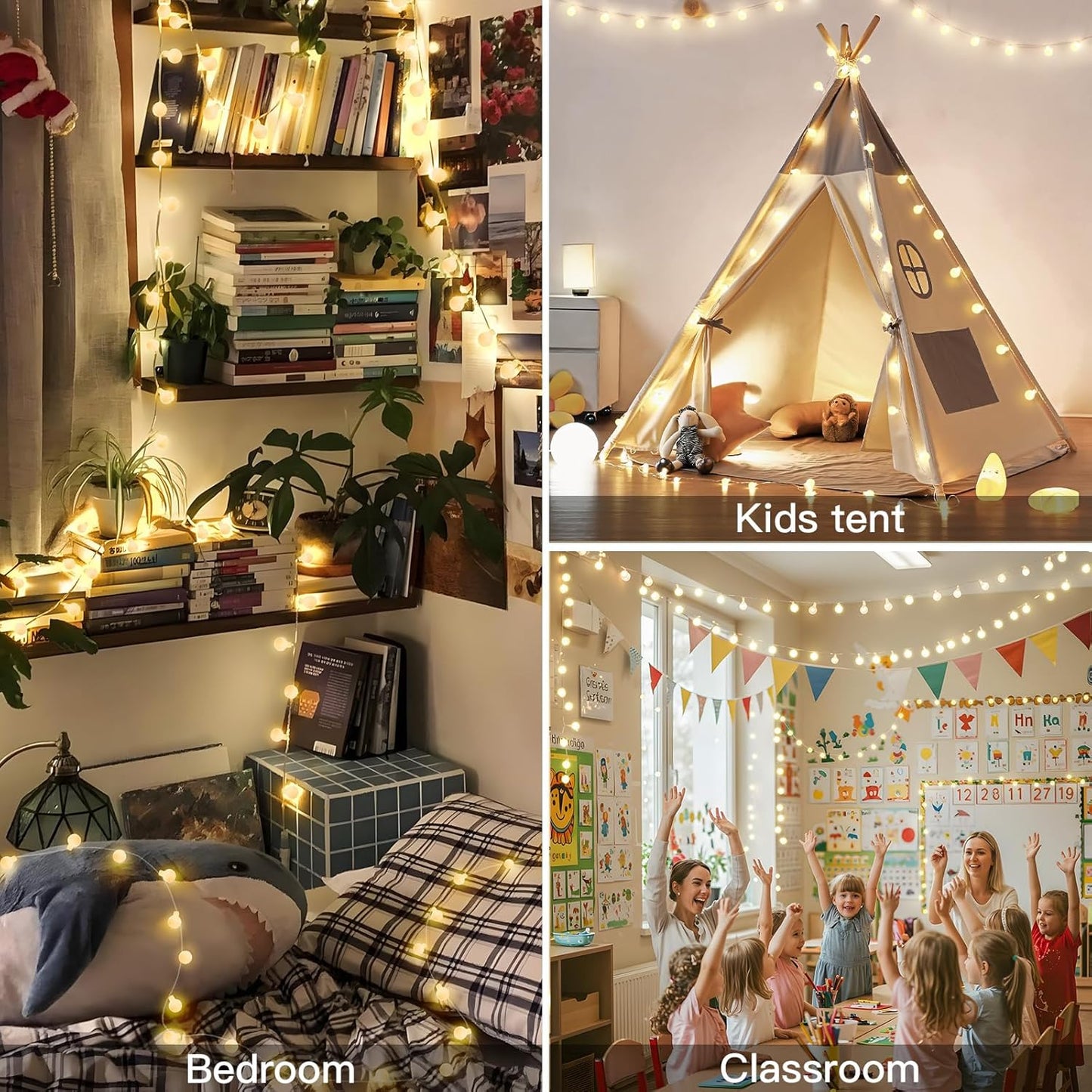 Suddus Globe String Lights - 66ft 200 LED Indoor/Outdoor Fairy Lights with Remote | Warm White