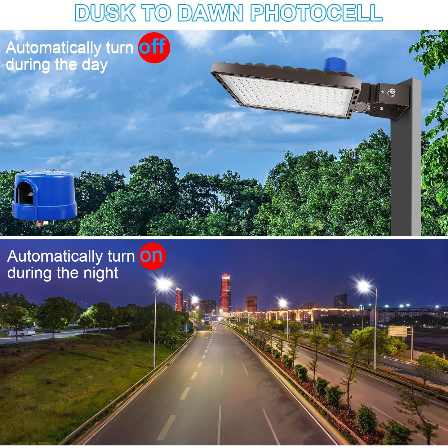 Juyace 3-Pack 350W LED Parking Lot Light with Photocell, 52500LM 5000K, IP65 Dusk to Dawn Outdoor Security Flood Light with Trunnion Bracket, 110-277V Commercial Area Light for Street Yard Stadium