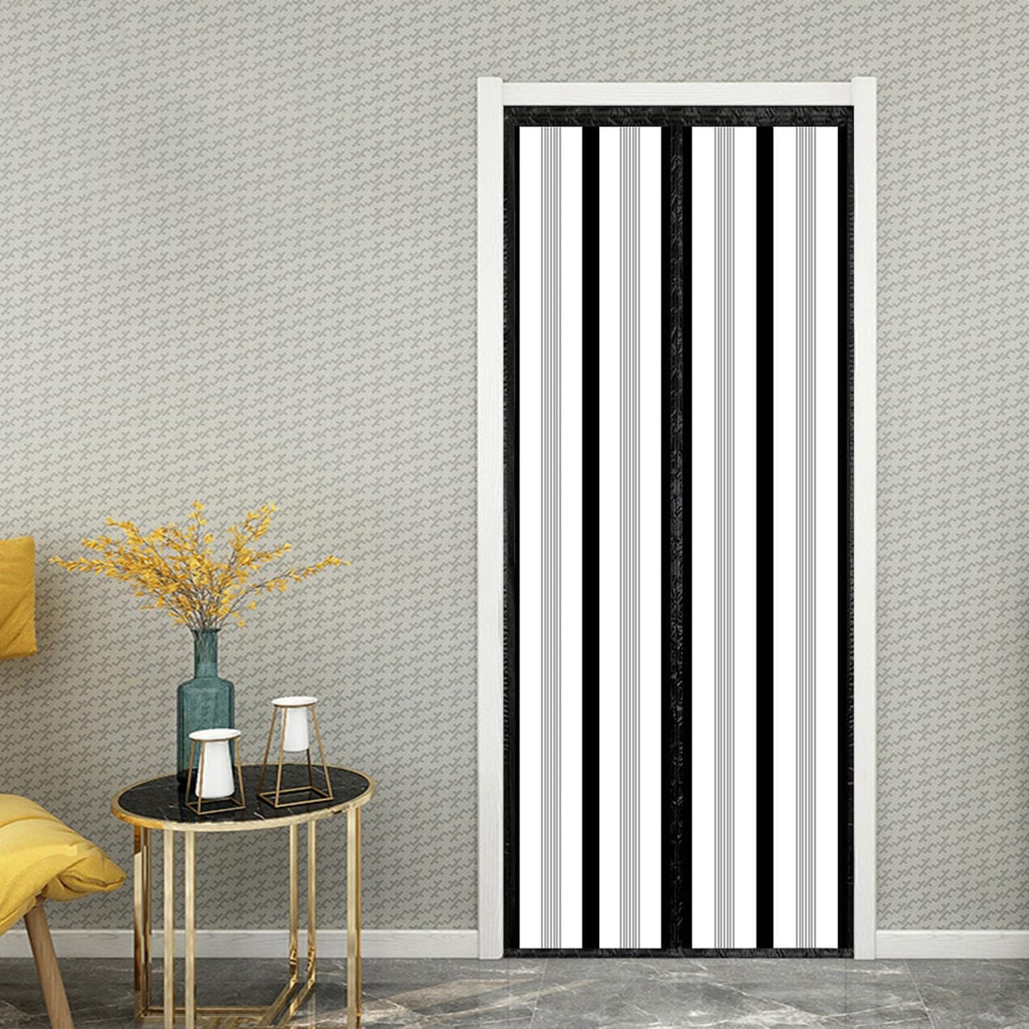 Insulated Door Curtain, Magnetic Thermal Door Cover Screen Door Self-Closing Privacy Magnetic Screen Door Hands Free for Patio, Kitchen, Bedroom, Air Conditioner Room, Fits Doors up to 36" x 82",Black