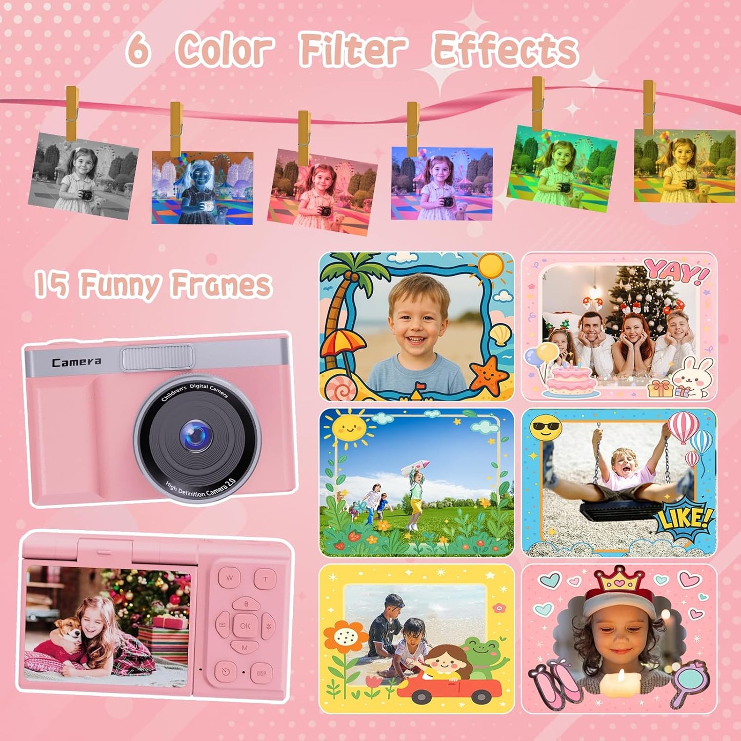 fceoul 1080P 5MP 180 32GB Kids Camera, Digital Camera for Kids with Flip Screen & SD Card, Retro Toddler Toy Camera
