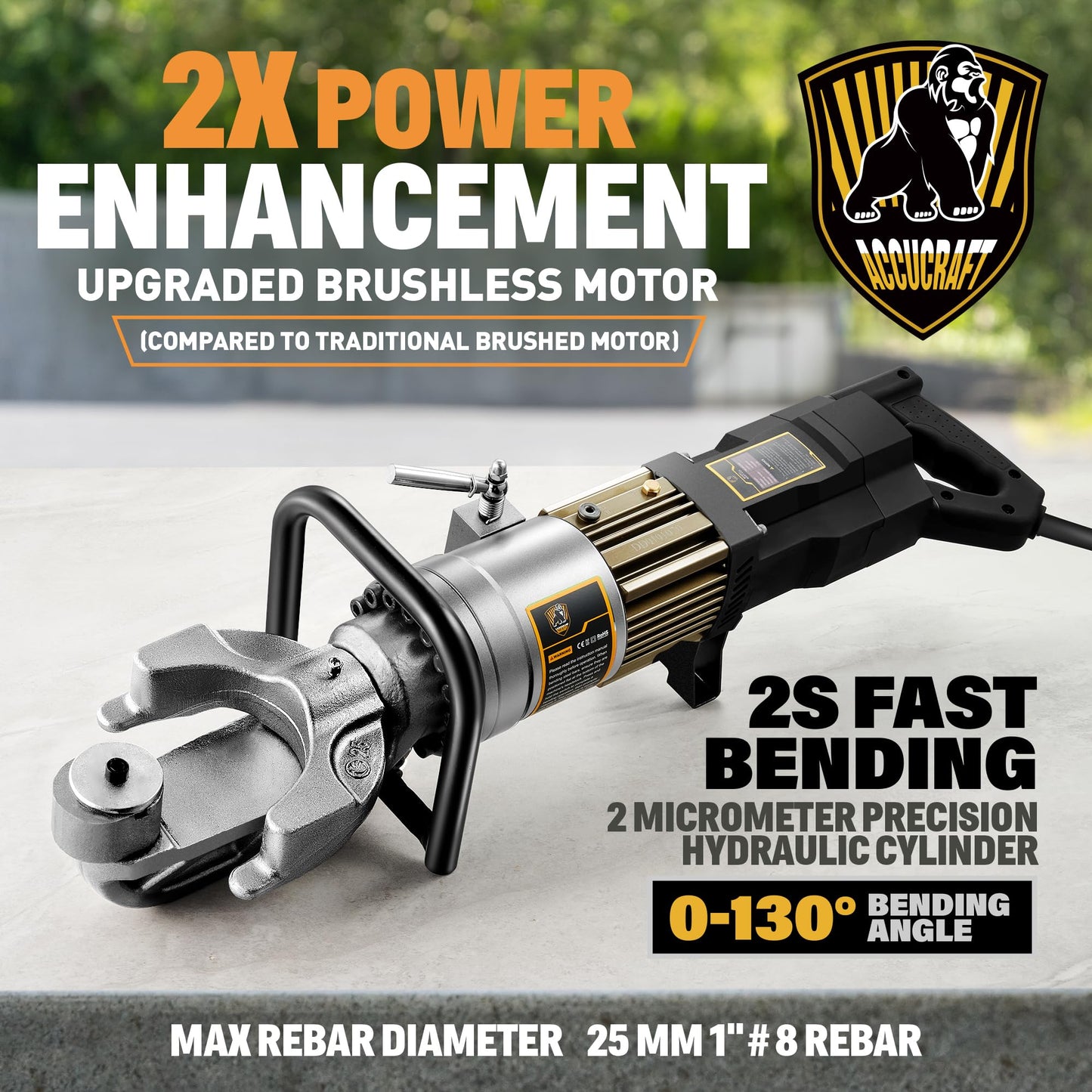 [Upgraded Version] Electric Rebar Bender with Brushless Motor, 1100W Portable Hydraulic Rebar Bender Tool, Handheld Rebar Bender Machine, 110V ﻿ (Max Rebar 1" 25mm #8)