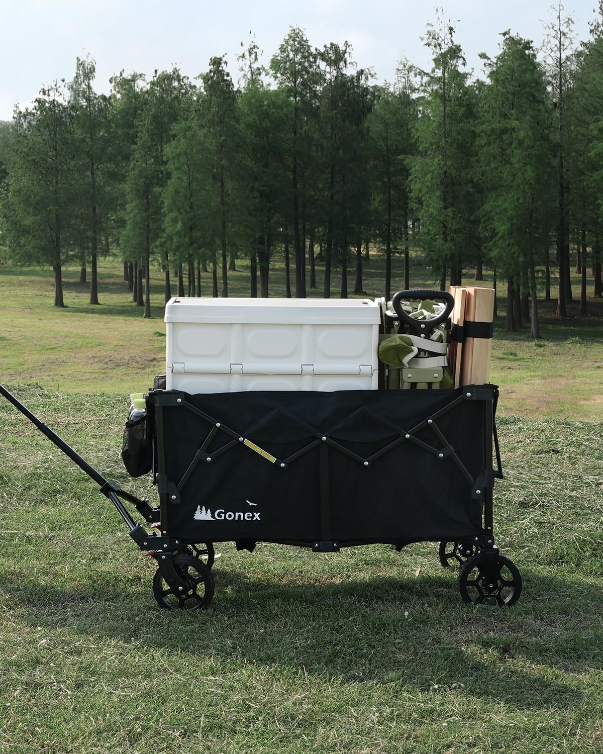 Gonex 38''L Collapsible Foldable Wagon Cart with 360lbs Weight Capacity,220L Folding Utility Garden Cart with Detachable Wheels for Grocery Sports Shopping Camping - Black