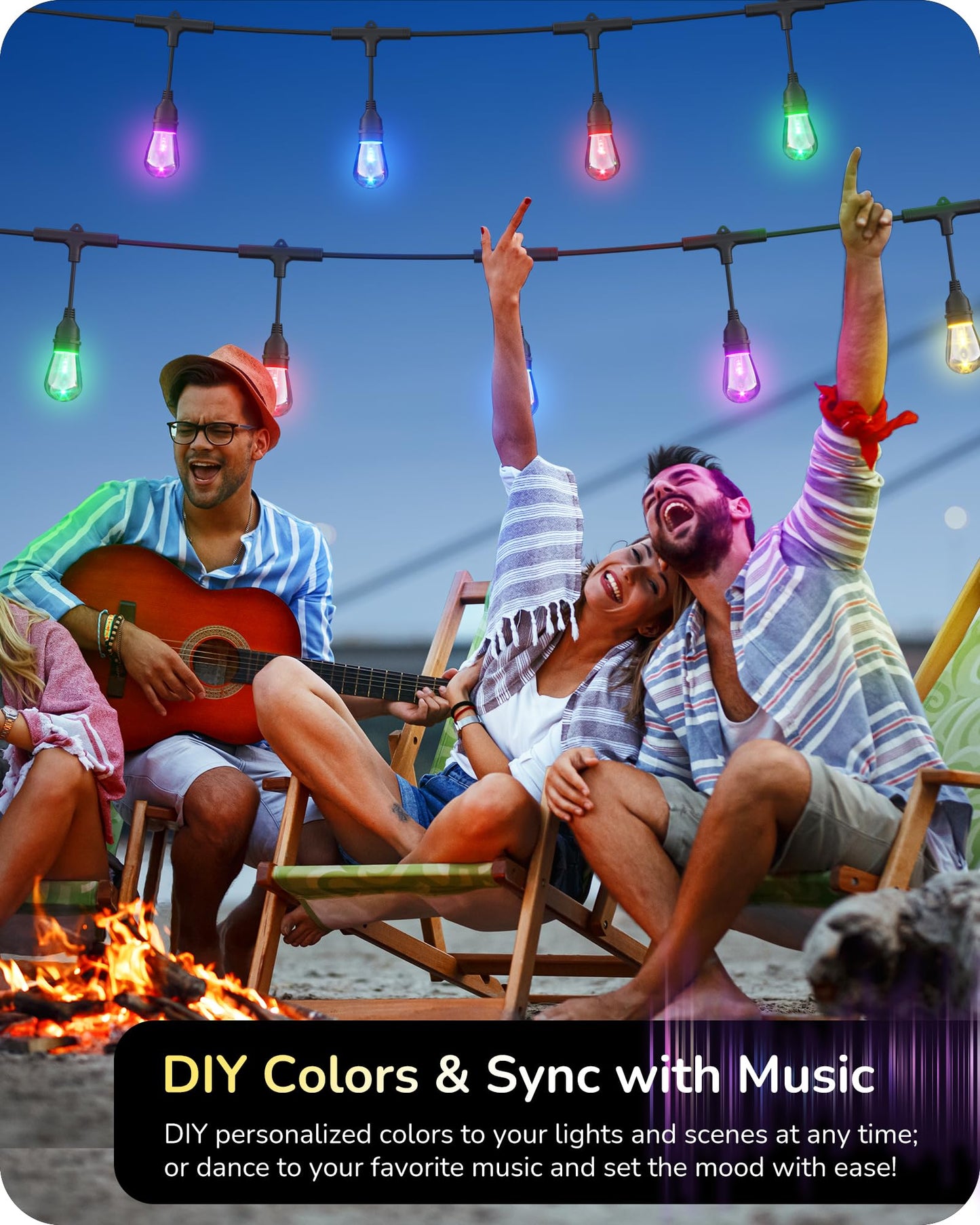 EDISHINE Smart Outdoor String Lights, 96ft, 36 RGBW LED Bulbs, APP Control, Waterproof, Multi-colored S14 Bulbs, Model YJ-312-36