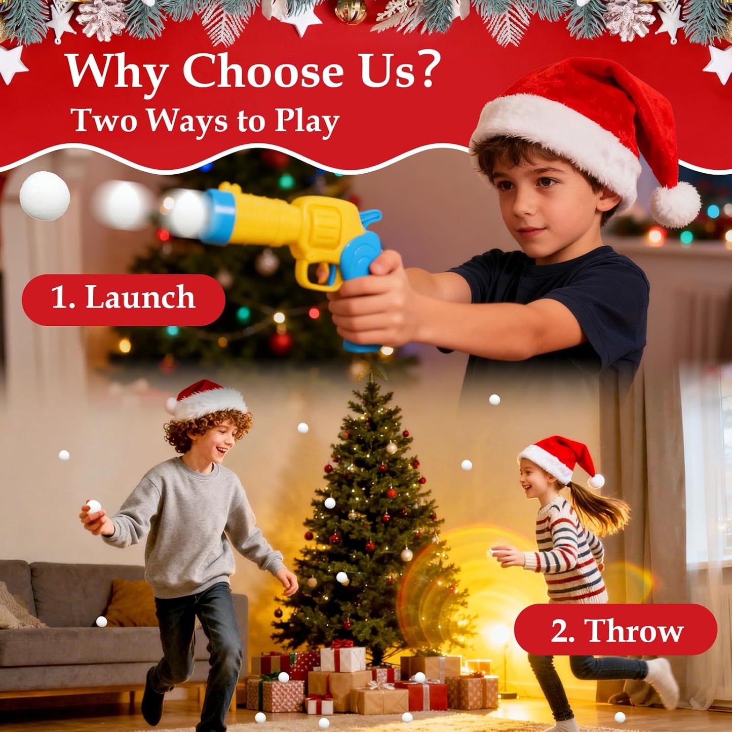 Vodolo Fake Snow Balls - 100 PCS Indoor Snowball Fight Set with Launcher & Snow Bag | Winter Fun