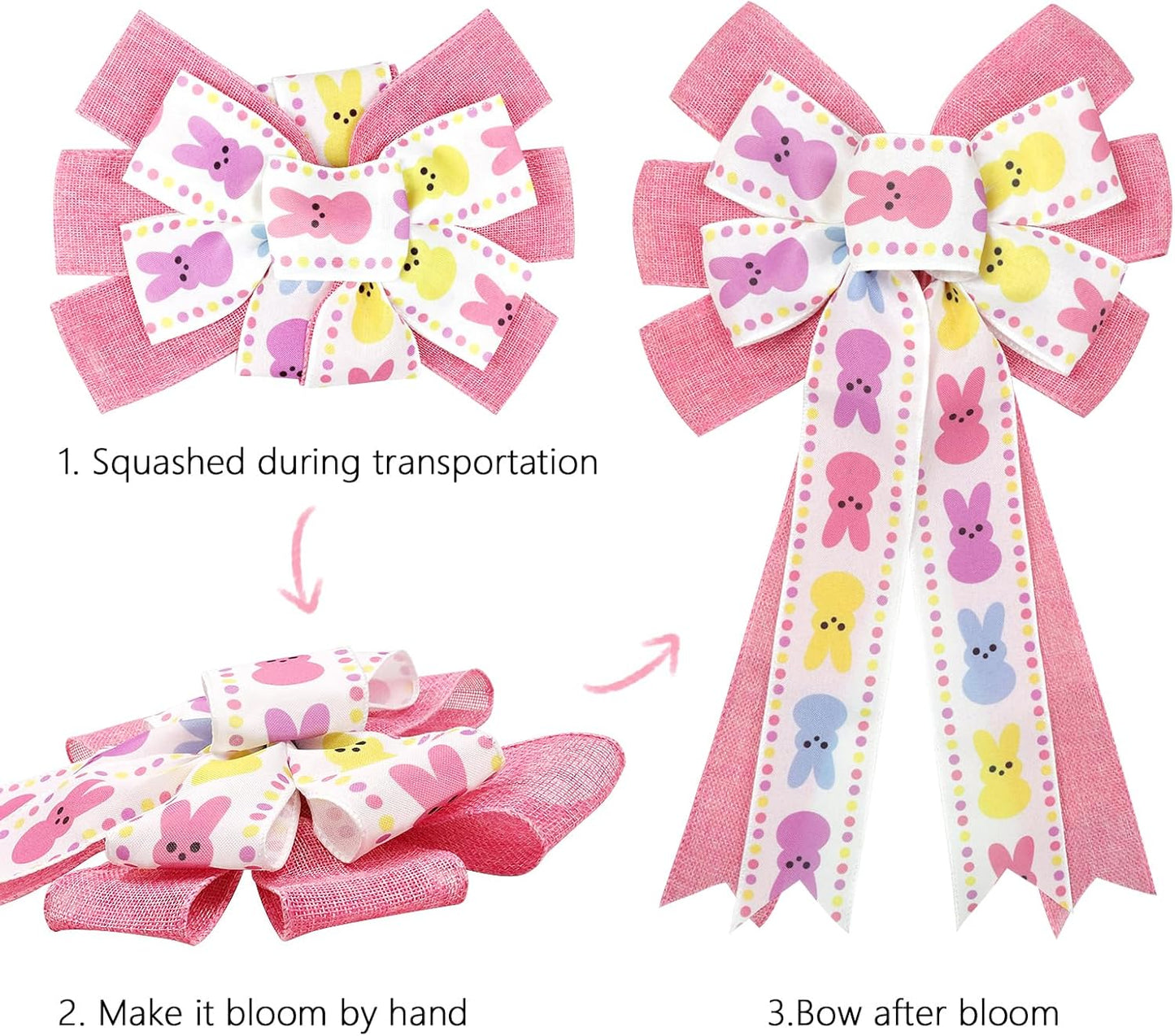 Yuubin Easter Bows - 2 Pcs Large 12x20 Inch Spring Decor with Bunny for Wreaths & Baskets