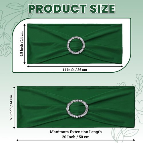 MDS Spandex Chair Sashes - Pack of 125 Elastic Stretch Bands with Slider Bow for Wedding Decor - Green