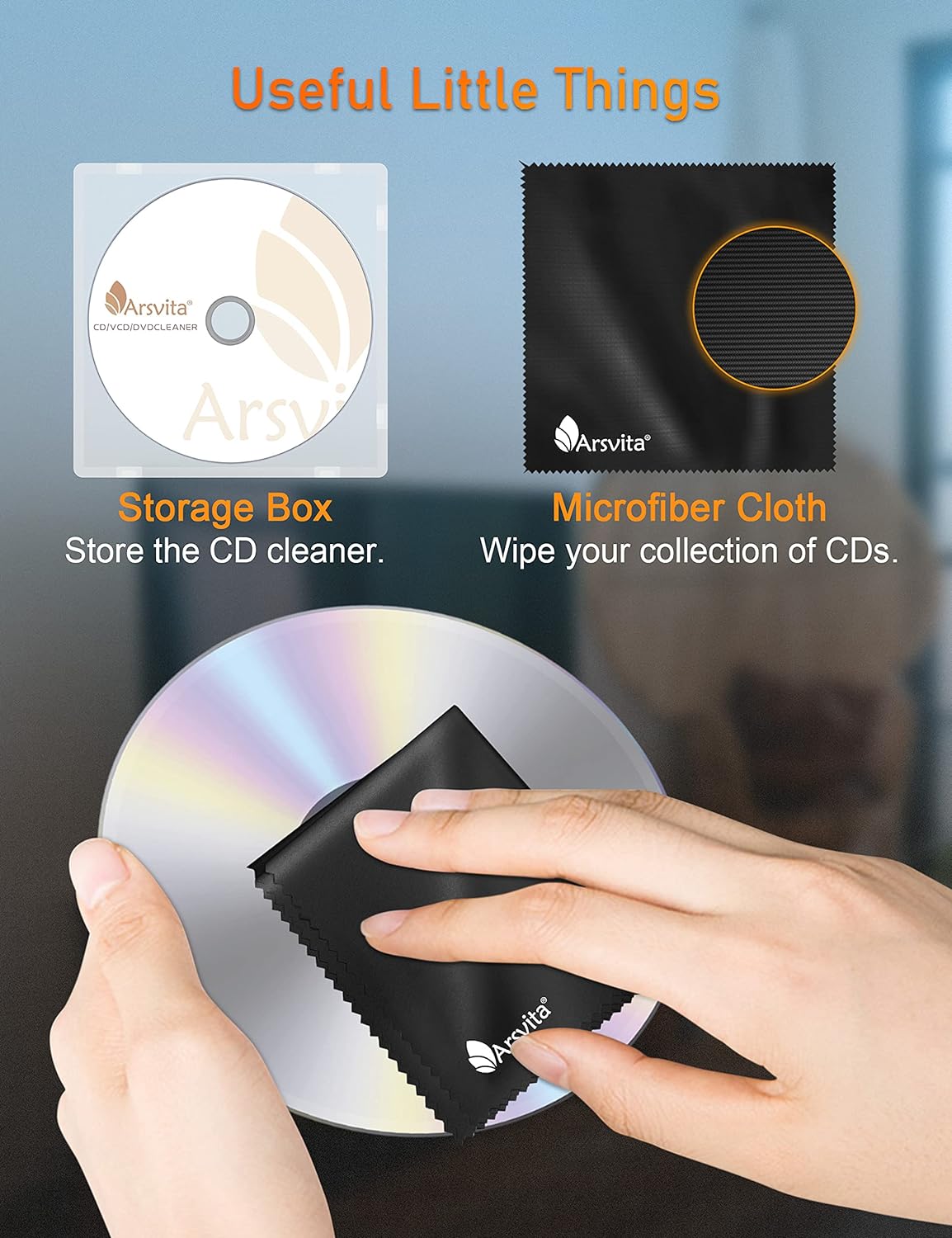 arsvita Set ARCD-03 Laser Lens Cleaner Disc Cleaning for CD/VCD/DVD Player, Safe and Effective