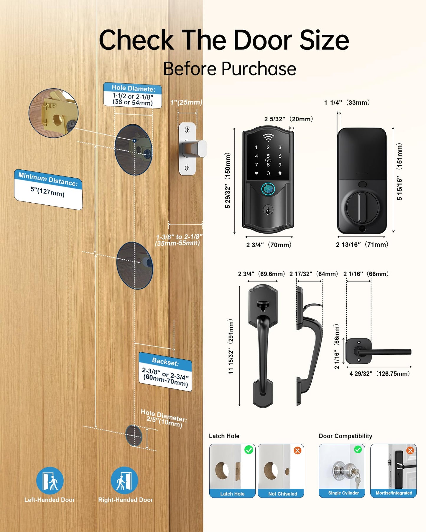 Built-in WiFi Smart Lock with Handle Set - Firstriver Fingerprint Keyless Entry Door Lock for Front Door, App Control, Digital Keypad Deadbolt, Auto Lock, Compatible with Alexa & Google Assistant