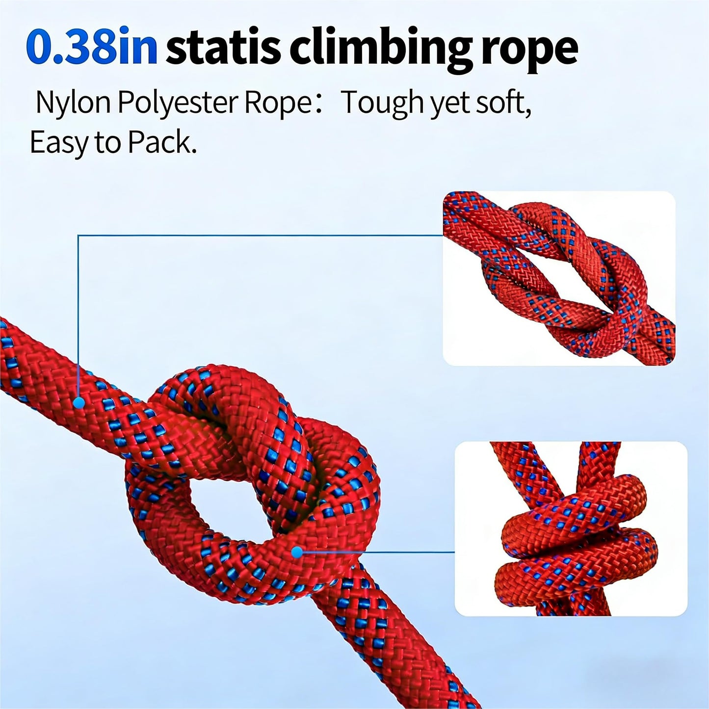 150ft 3/8 Inch Climbing Rope, Heavy Duty Arborist Rope, Nylon Rigging Rope for Tree Work,Bull (Red)