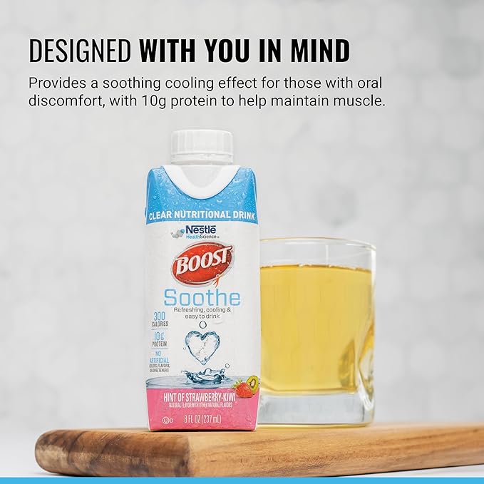 BOOST Soothe Clear Nutritional Drink ??Cooling sensation - 300 Calories - 10 g Protein from Whey Protein Isolate - Hint of Strawberry Kiwi Flavor - 8 fl oz (Pack of 24)