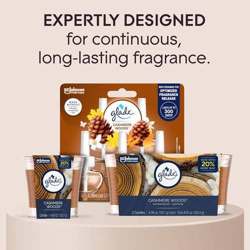 Glade Scented Candle Jar - Cashmere Woods Air Freshener with Essential Oils | 4.08 Oz, 2 Count