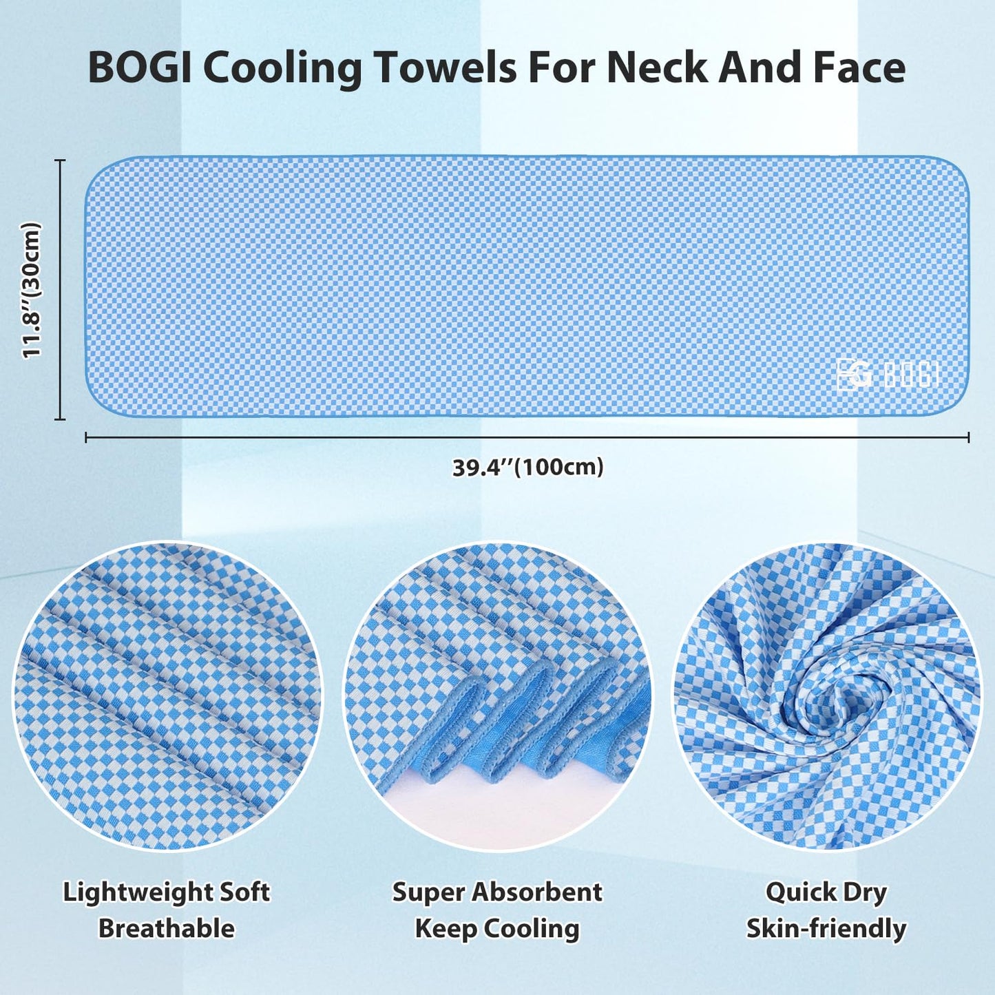 BOGI Cooling Towel, Cooling Towels for Neck and Face-40"x12"-Ice Towel for Instant Cooling, Soft Breathable Chilly Towel, Stay Cool for Yoga, Sport, Gym, Workout, Camping & More Activities (Blue)