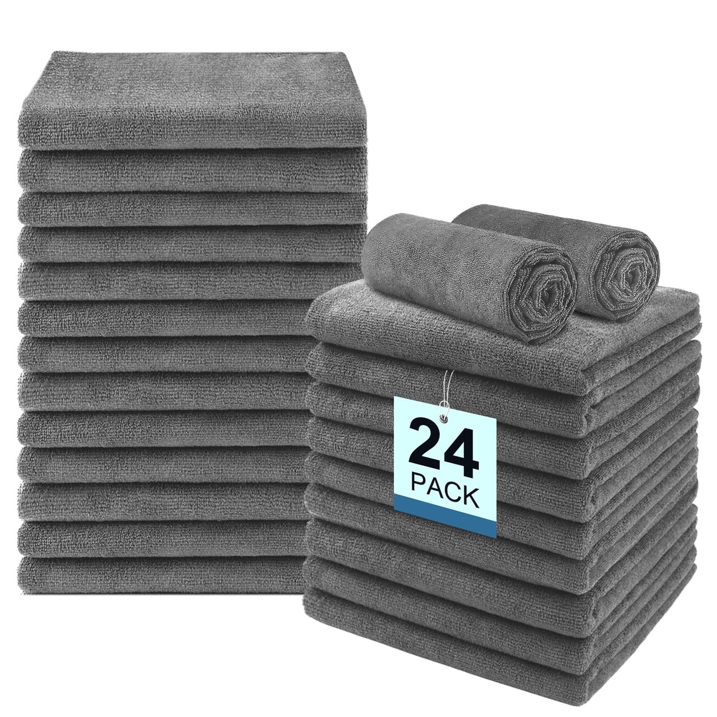 UNIMADE 24 Pack Gym Towels Set - Highly Absorbent and Quick Drying Microfiber Salon Towels, Premium Hand Cloths for Bathroom, Gym, Shower, Hotel, and Spa - 16x27 inch (Grey)