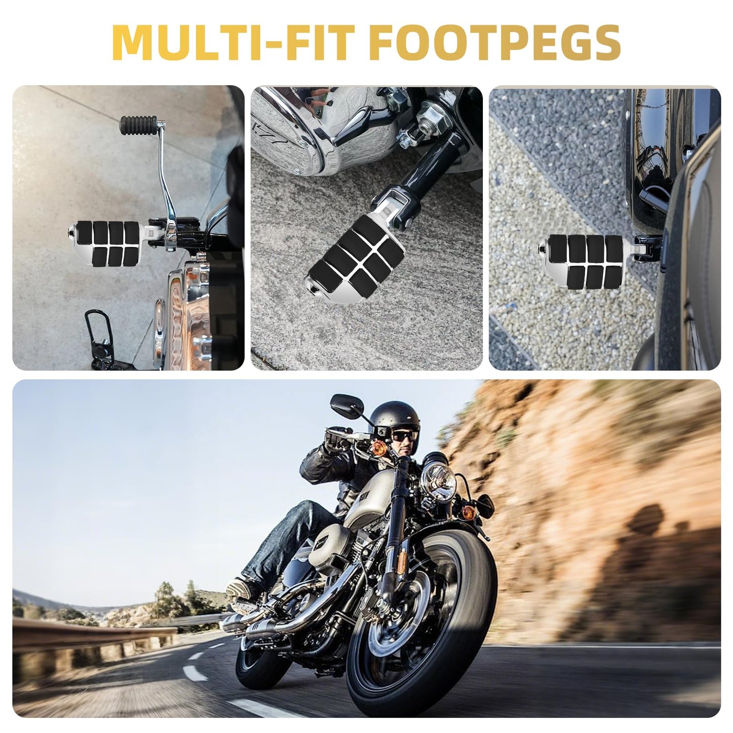 Motorcycle Foot Pegs, 10mm Highway Passenger Footboard Footpegs Male Mount Foot Rest Pedal Lion Paw Style Fit for Harley Davidson Touring Street Glide Softail Dyna Sportster(Chrome)
