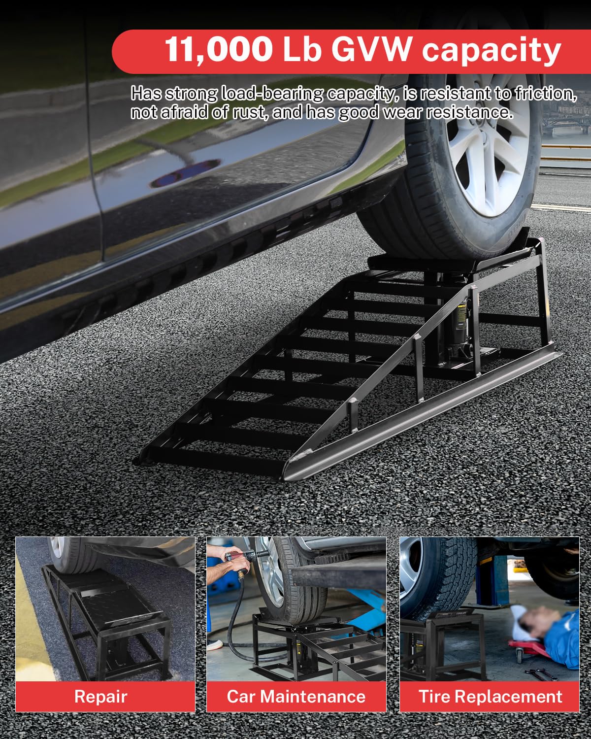 Hydraulic Car Ramps, 5t 11000Lbs Low Pro-File Car Lift Service r-Amps, Heavy Duty Steel Hydraulic Vehicle r-Amps for Car Truck Trailer Garage Repair - 2 Pack