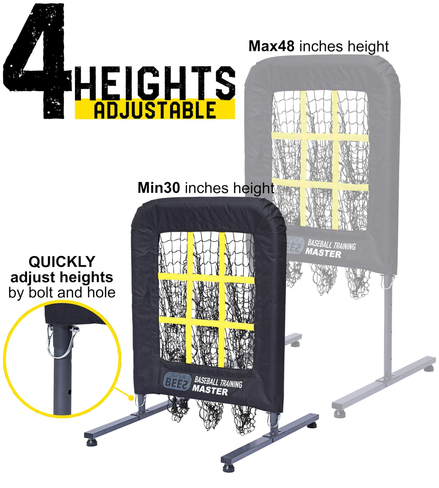 JAPER BEES Baseball Pitching Net with Strike Zone, 9 Hole Pitching Net Target, Portable Softball Pitcher Training Equipment Height Adjustable with Carrying Bag