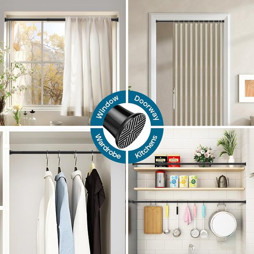 AIZESI Tension Rod - Adjustable Spring Curtain Rod 24 to 46 Inch | No Drilling, Black Finish for Windows & Doorways