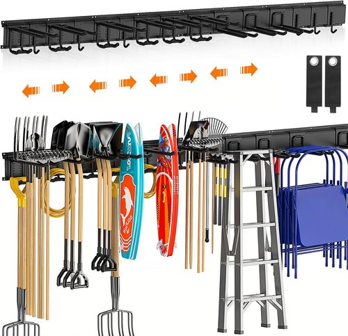 Housolution Heavy Duty Garage Wall Organizer - 64-Inch Tool Storage System with 12 Adjustable Hooks