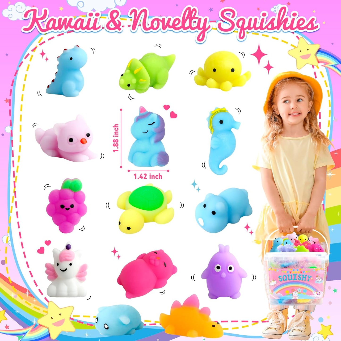 Skiennix 150 Pack Mochi Squishy Toys - Kawaii Stress Relief Party Favors for Kids | Perfect Birthday & Easter Gifts