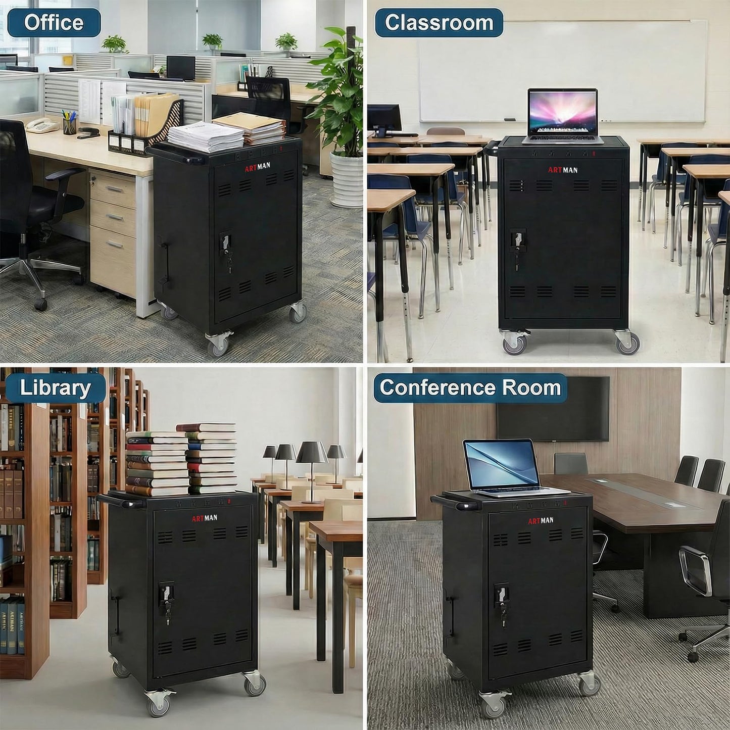 36-Port Laptop Charging Cart, Mobile Charging Station with 30 Storage Slots, Lockable Secure Cart for Classroom School Office, Compatible with Chromebook iPad Laptop MacBook