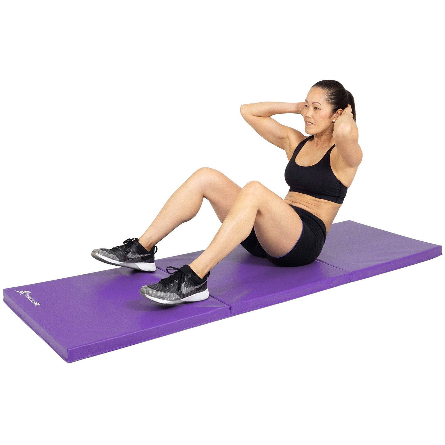 ProsourceFit Tri-Fold Folding Thick Exercise Mat 6'x2' with Carrying Handles for MMA, Gymnastics, Stretching, Core Workouts, Purple