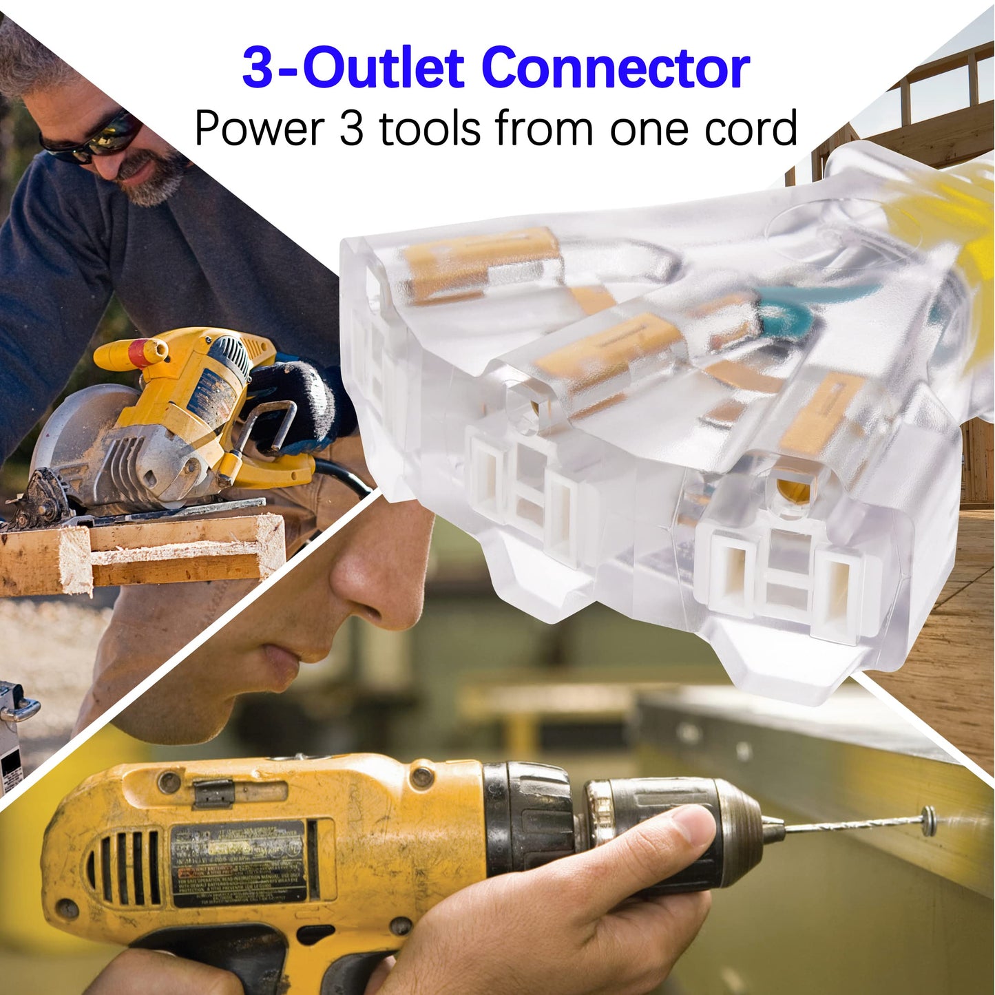 Clear Power 150ft 12/3 SJTW 15amps Yellow Outdoor Extension Cord w/Power Indicator Light & 2ft 12/3 STW Yellow Outdoor 3-Outlet Adapter w/Power Indicator Light DCOC-1223-DC